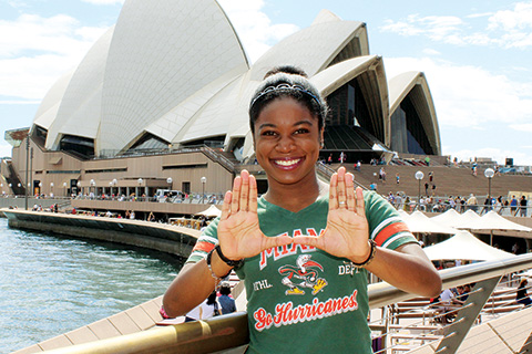 Um Student throws up the U in Australia