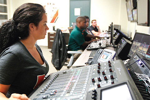 Students working in multimedia production studio