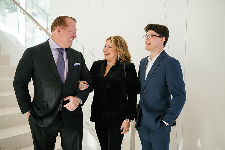   Dan and Diane Hennelly, with their son, Daniel, at the opening gala for the Knight Center for Music Innovation.  Photo: Matt Rice Photography