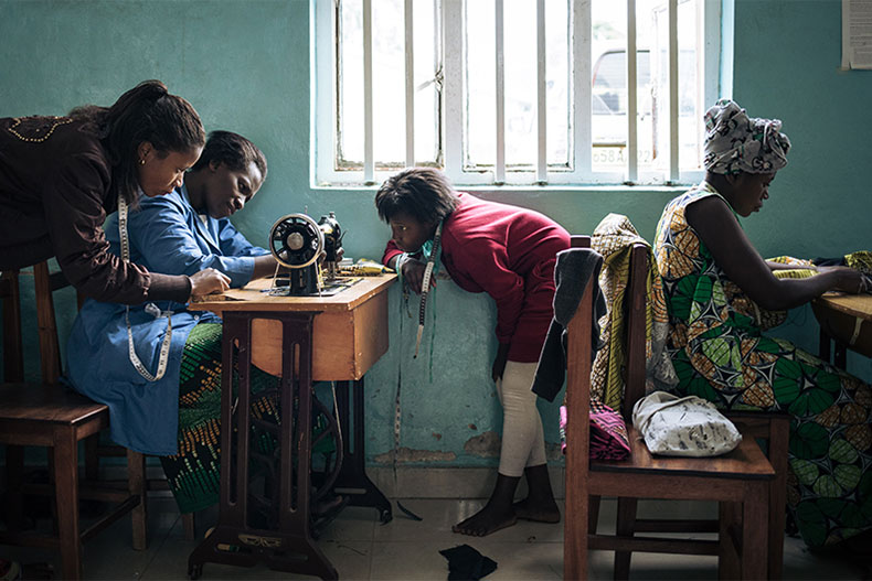 Survivors of the DRC's conflict in the sewing workshop at Panzi Hospital, in Bukavu in eastern Congo. Photo: Alexis Huguet