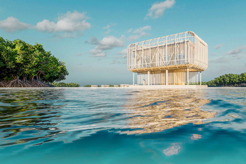  A rendering shows the houseboat designed by University of Miami architecture students Vanessa Crespo and Ana Yu. 