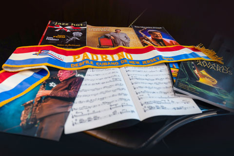  This display shows some of the items donated to the Cuban Heritage Collection by Cuban musician Paquito D’Rivera. Photo: David Paula 