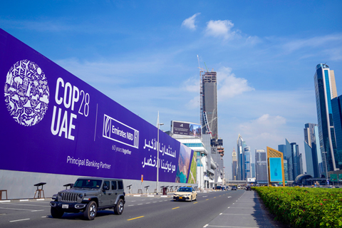   A billboard on a highway in Dubai, United Arab Emirates, advertises COP28. Representatives will gather at Expo City in Dubai from Nov. 30 to Dec. 12. Photo: The Associated Press