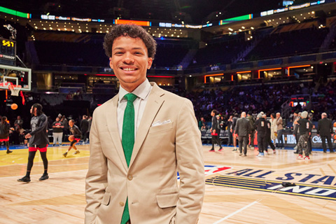   Senior Derryl Barnes was thrilled to be part of the broadcast team during the NBA All-Star Weekend. Photos: Courtesy of John Nowak/TNT
