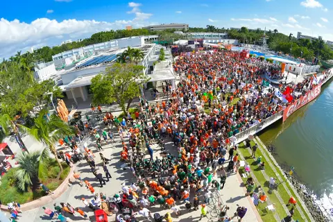 Aerial view of College GameDay's 2017 visit to University of Miami’s Lakeside Patio